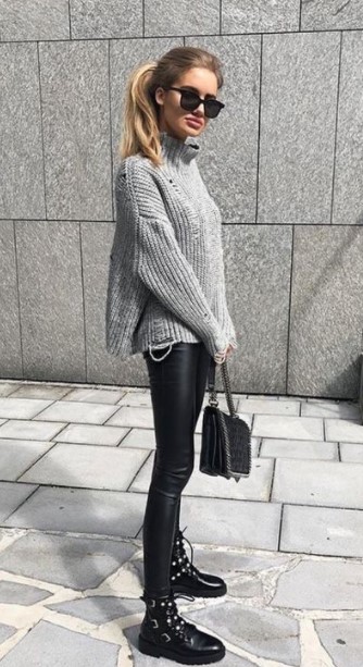 leggings negros leggings suéter gris
